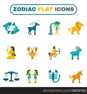 Zodiac constellation and astrology symbols icon flat set isolated vector illustration. Zodiac Icon Flat