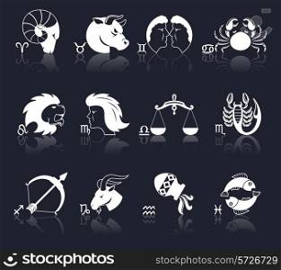 Zodiac constellation astrology signs decorative icons white set isolated vector illustration