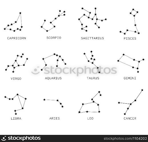 zodiac constellation on white background. flat style. collection of 12 zodiac signs. zodiac symbol.