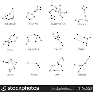zodiac constellation on white background. flat style. collection of 12 zodiac signs. zodiac symbol.