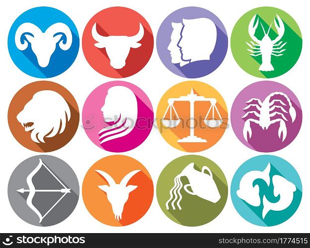 Zodiac horoscope signs in flat icon style vector illustration