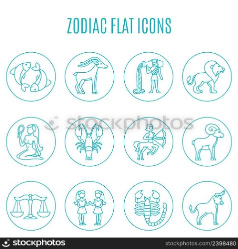 Zodiac icon line set with esoteric fortune telling symbols isolated vector illustration. Zodiac Icon Line Set
