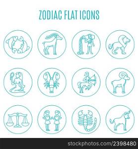 Zodiac icon line set with esoteric fortune telling symbols isolated vector illustration. Zodiac Icon Line Set