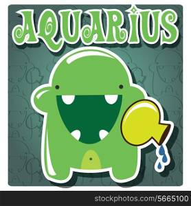 Zodiac sign Aquarius with cute colorful monster