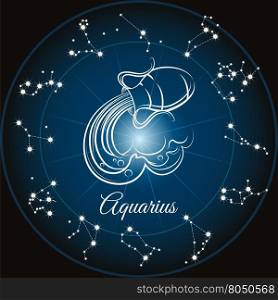 Zodiac sign aquarius. Zodiac sign aquarius and circle constellations. Vector illustration