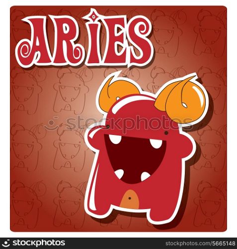 Zodiac sign Aries with cute colorful monster