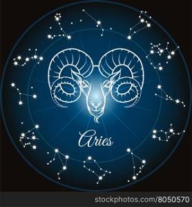 Zodiac sign aries. Zodiac sign aries and circle constellations. Vector illustration