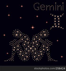 Zodiac sign Gemini on a background of the starry sky, vector illustration