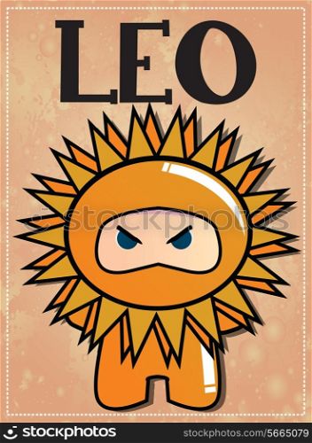 Zodiac sign Leo with cute black ninja character