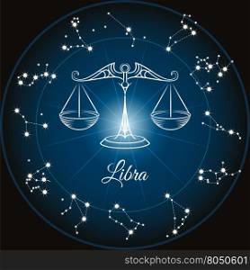 Zodiac sign libra. Zodiac sign libra and circle constellations. Vector illustration