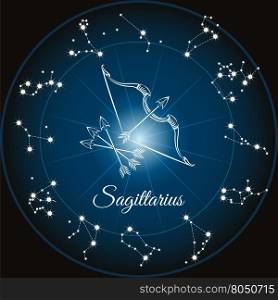 Zodiac sign sagittarius. Zodiac sign sagittarius and circle constellations. Vector illustration