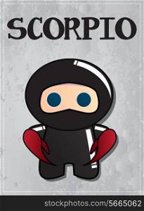 Zodiac sign Scorpio with cute black ninja character