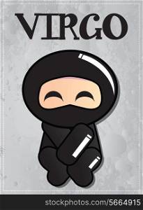 Zodiac sign Virgo with cute black ninja character
