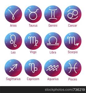 Zodiac signs icons, horoscope symbols set, vector illustration