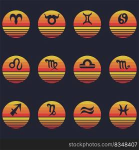 Zodiac Signs sunset retro vector illustration