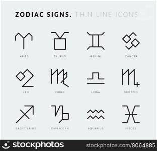 Zodiac signs. Thin line vector icons. Zodiac signs. Thin line vector icons. Illustration on grey background