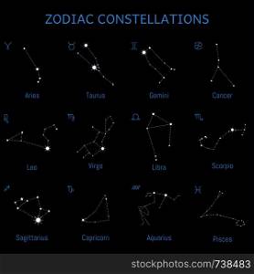 Zodiac star constellations set, horoscope symbols, vector illustration