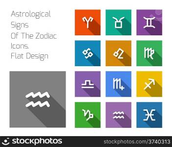 Zodiac Symbol icons on color background. Flat design style
