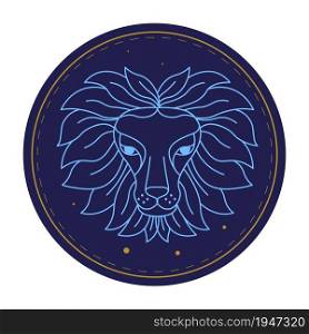 Zodiac symbol of leo, astrological sign isolated icon of animal with furry head. Nemean lion animalistic element of horoscope chart. Personal character and traits of people. Vector in flat style. Leo astrological sign, horoscope zodiac symbol