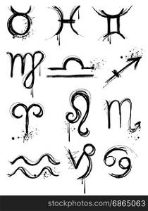 zodiac symbols, carelessly painted in black on a white background.