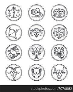 Zodiac vector astrology vector line icons. Aries and taurus, gemini and cancer, leo and virgo, libra and scorpio, sagittarius and capricorn, aquarius and pisces signs. Horoscope line style symbols Illustration. Zodiac vector astrology vector line icons. Aries and taurus, gemini and cancer, leo and virgo, libra and scorpio, sagittarius and capricorn, aquarius and pisces signs
