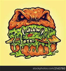 Zombie Burger Melt Vector illustrations for your work Logo, mascot merchandise t-shirt, stickers and Label designs, poster, greeting cards advertising business company or brands.