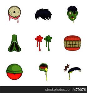 Zombie constructor icons set. Cartoon set of 9 zombie constructor vector icons for web isolated on white background. Zombie constructor icons set, cartoon style