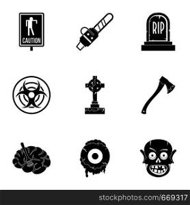 Zombie element icon set. Simple set of 9 zombie element vector icons for web isolated on white background. Zombie element icon set, simple style