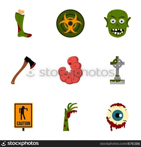 Zombie grave icon set. Flat set of 9 zombie grave vector icons for web isolated on white background. Zombie grave icon set, flat style
