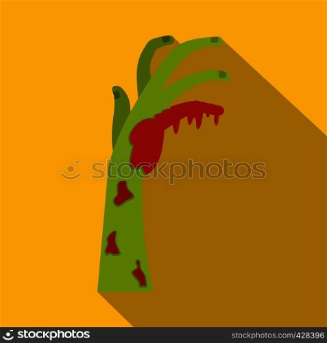 Zombie green bloody hand icon. Flat illustration of zombie green bloody hand vector icon for web isolated on yellow background. Zombie green bloody hand icon, flat style