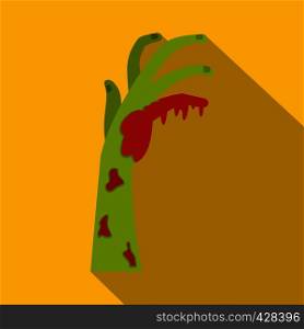 Zombie green bloody hand icon. Flat illustration of zombie green bloody hand vector icon for web isolated on yellow background. Zombie green bloody hand icon, flat style