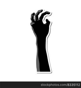 Zombie Hand Sticker With Shadow Over White Background for Creating Halloween Designs.  Vector illustration.