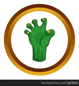 Zombie hand vector icon in golden circle, cartoon style isolated on white background. Zombie hand vector icon