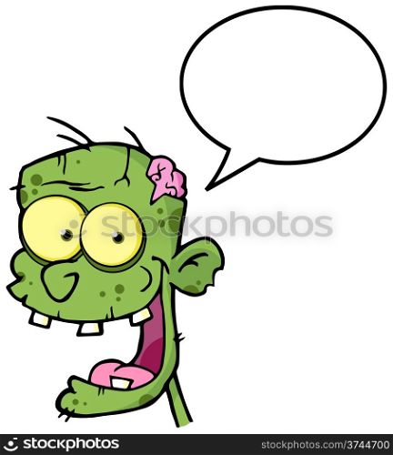 Zombie Head Cartoon Character With Speech Bubble