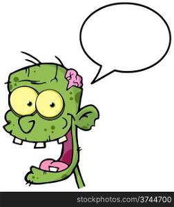 Zombie Head Cartoon Character With Speech Bubble