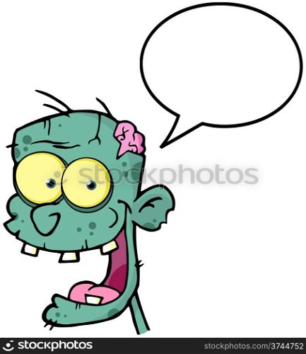 Zombie Head Cartoon Mascot Character With Speech Bubble