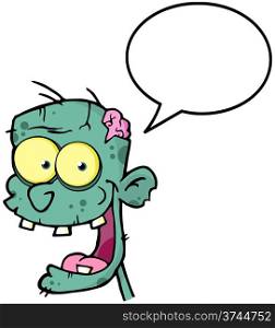 Zombie Head Cartoon Mascot Character With Speech Bubble