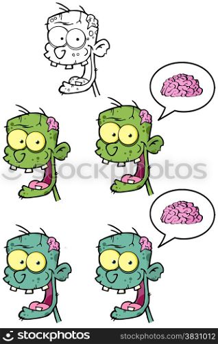 Zombie Head Cartoon Mascot Characters- Collection