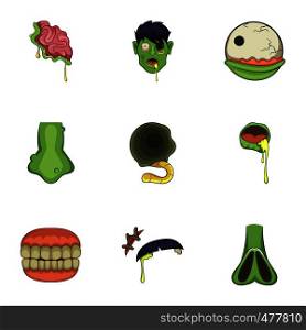 Zombie icons set. Cartoon set of 9 zombie vector icons for web isolated on white background. Zombie icons set, cartoon style