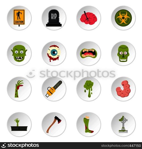 Zombie icons set in flat style isolated vector icons set illustration. Zombie icons set in flat style
