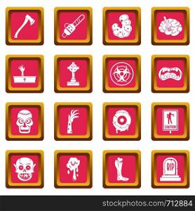 Zombie icons set in pink color isolated vector illustration for web and any design. Zombie icons pink