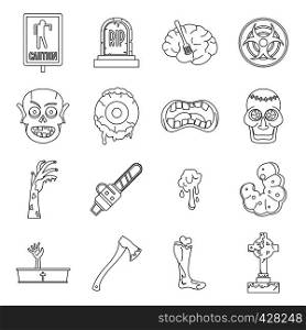 Zombie icons set parts. Outline illustration of 16 zombie parts vector icons for web. Zombie icons set parts, outline style