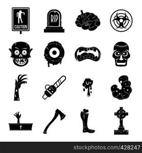 Zombie icons set parts. Simple illustration of 16 zombie parts vector icons for web. Zombie icons set parts, simple style