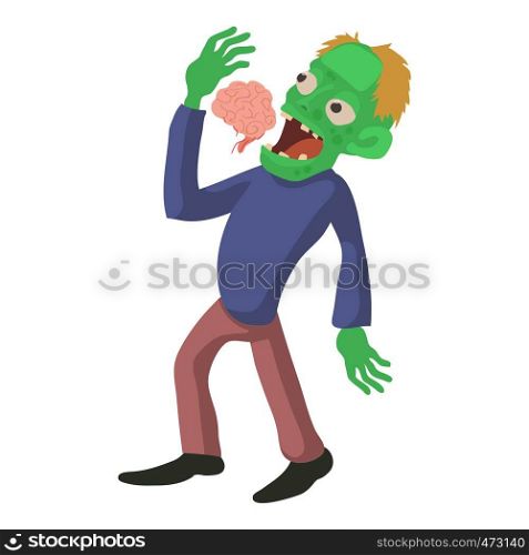 Zombie is eating brains icon. Cartoon illustration of zombie vector icon for web. Zombie is eating brains icon, cartoon style