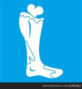 Zombie leg icon white isolated on blue background vector illustration. Zombie leg icon white