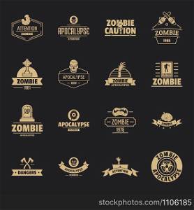 Zombie logo icons set. Simple illustration of 16 zombie logo vector icons for web. Zombie logo icons set, simple style