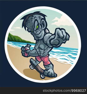 Zombie mascot logo with skateboard