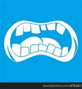 Zombie mouth icon white isolated on blue background vector illustration. Zombie mouth icon white