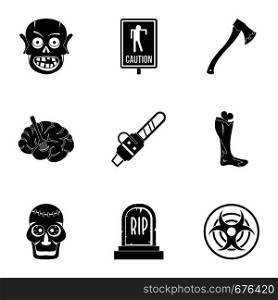 Zombie night icon set. Simple set of 9 zombie night vector icons for web isolated on white background. Zombie night icon set, simple style
