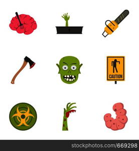 Zombie parts icon set. Flat set of 9 zombie parts vector icons for web isolated on white background. Zombie parts icon set, flat style